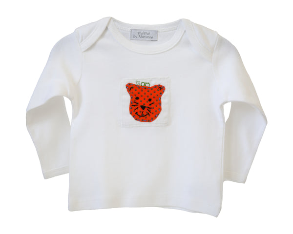 White Organic Cotton Long Sleeve Baby lion T-shirt Top