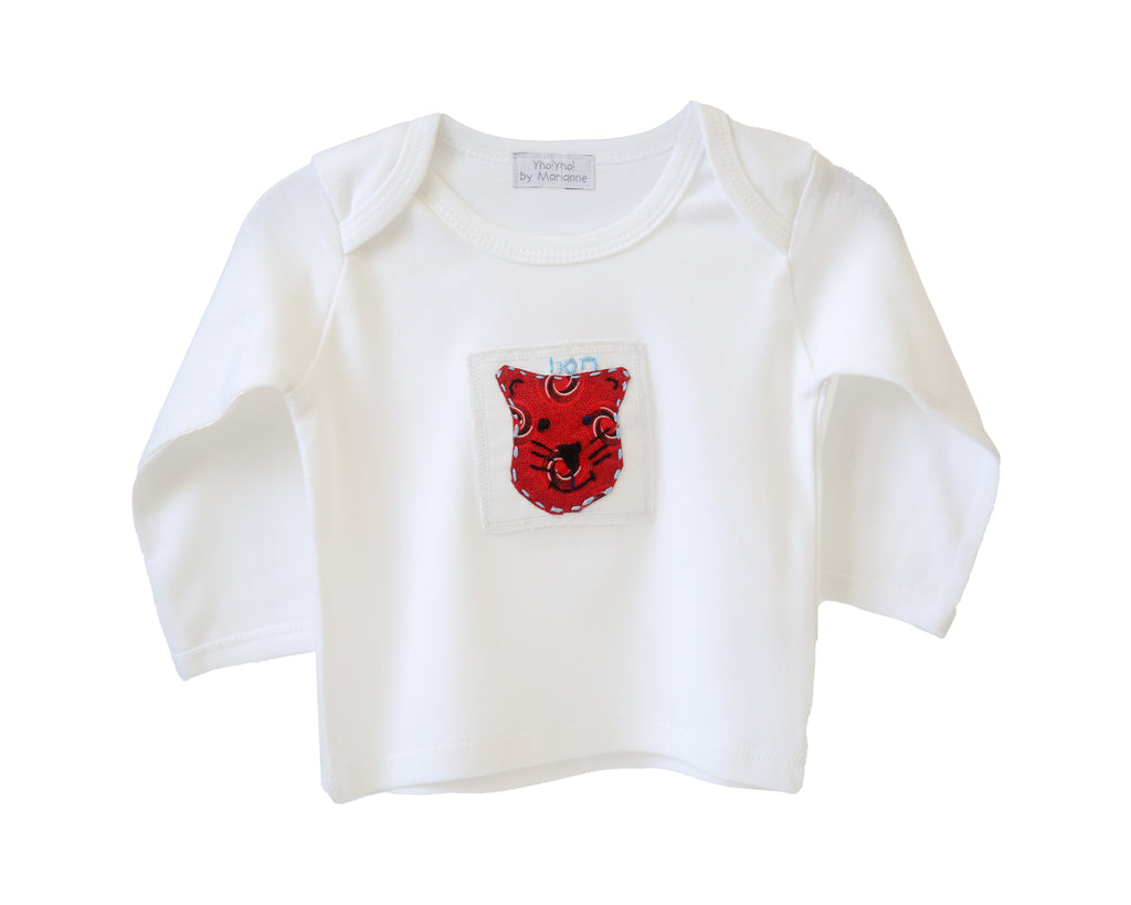 White Organic Cotton Long Sleeve Baby lion T-shirt Top