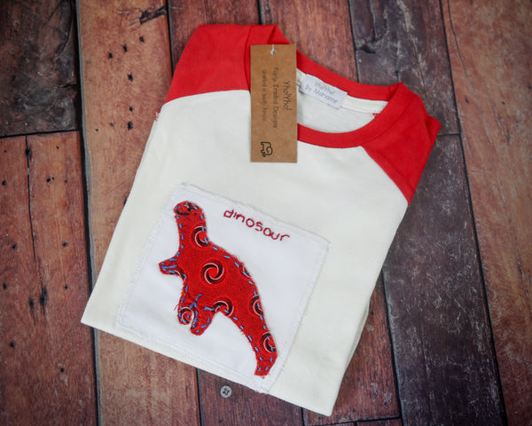 Red and White Dinosaur Baby Long Sleeve T-shirt Top