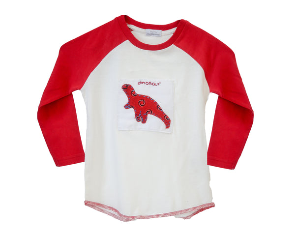 Red and White Dinosaur Baby Long Sleeve T-shirt Top